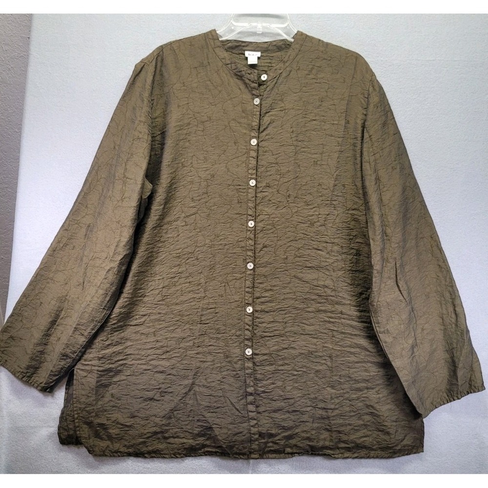 Vtg‎ Kiko Tencel Blouse Womens Size XL Button Up Lightweight Long Sleeve